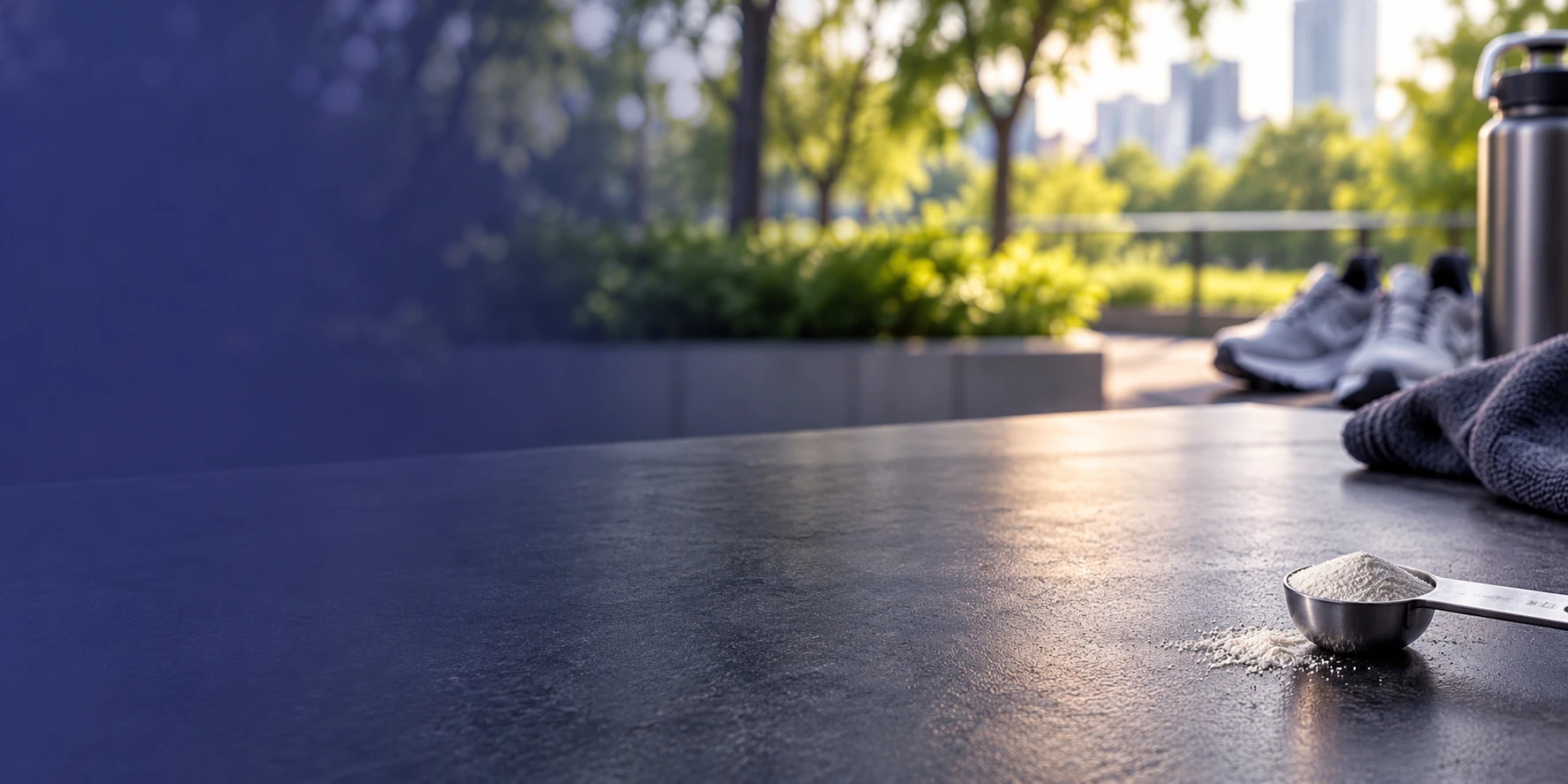 Une table de préparation avant l’entraînement, dans un parc