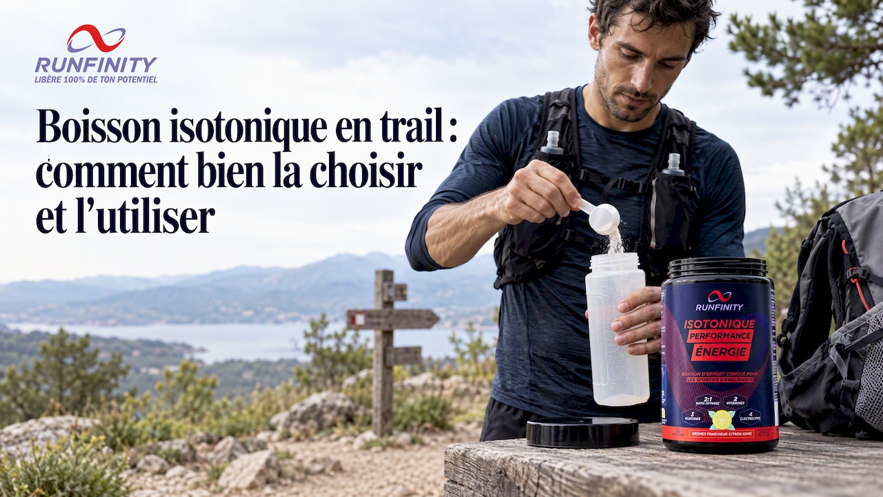 Boisson Runfinity prête pour le départ d’un trail