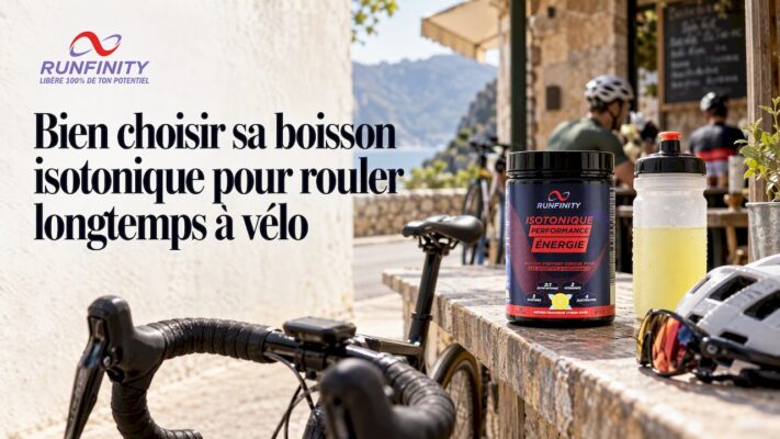 Boisson isotonique Runfinity à côté d'un vélo de route