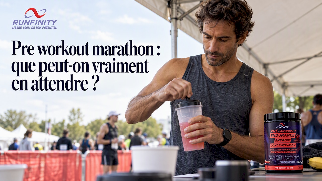 Un coureur se préparant avec son pré-workout avant un marathon