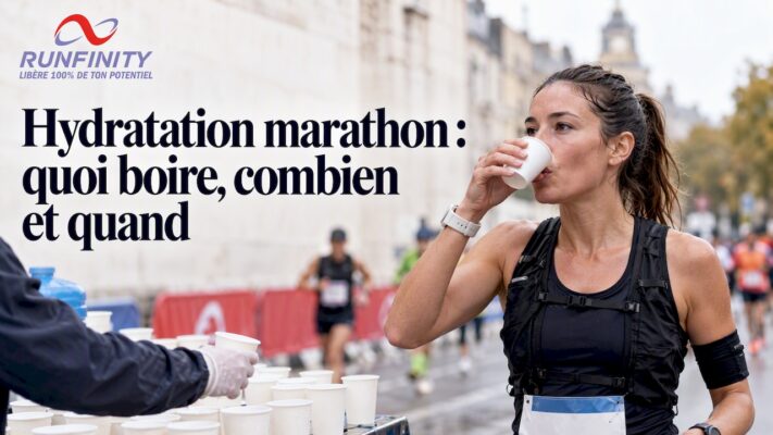 Une coureuse s'hydrate à un point de ravitaillement lors d'un marathon