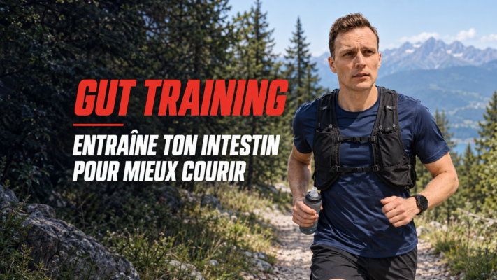 Charles sur un sentier de trail avec le titre Gut training : entraîne ton intestin pour mieux courir
